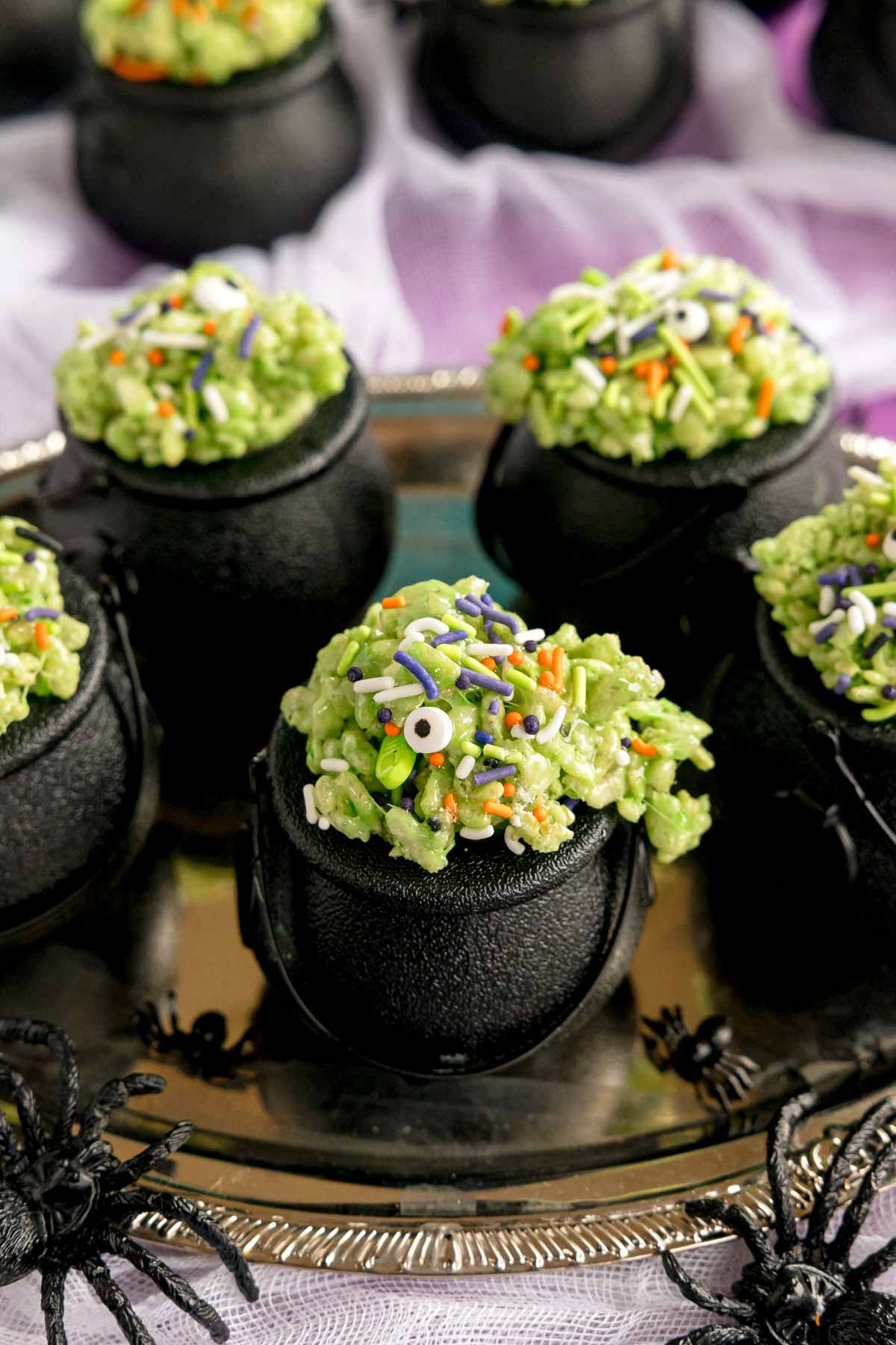 Cauldron cupcakes on a black Halloween plate