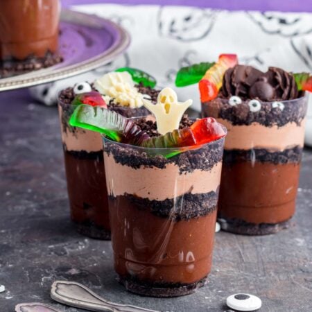 three Halloween dirt cups