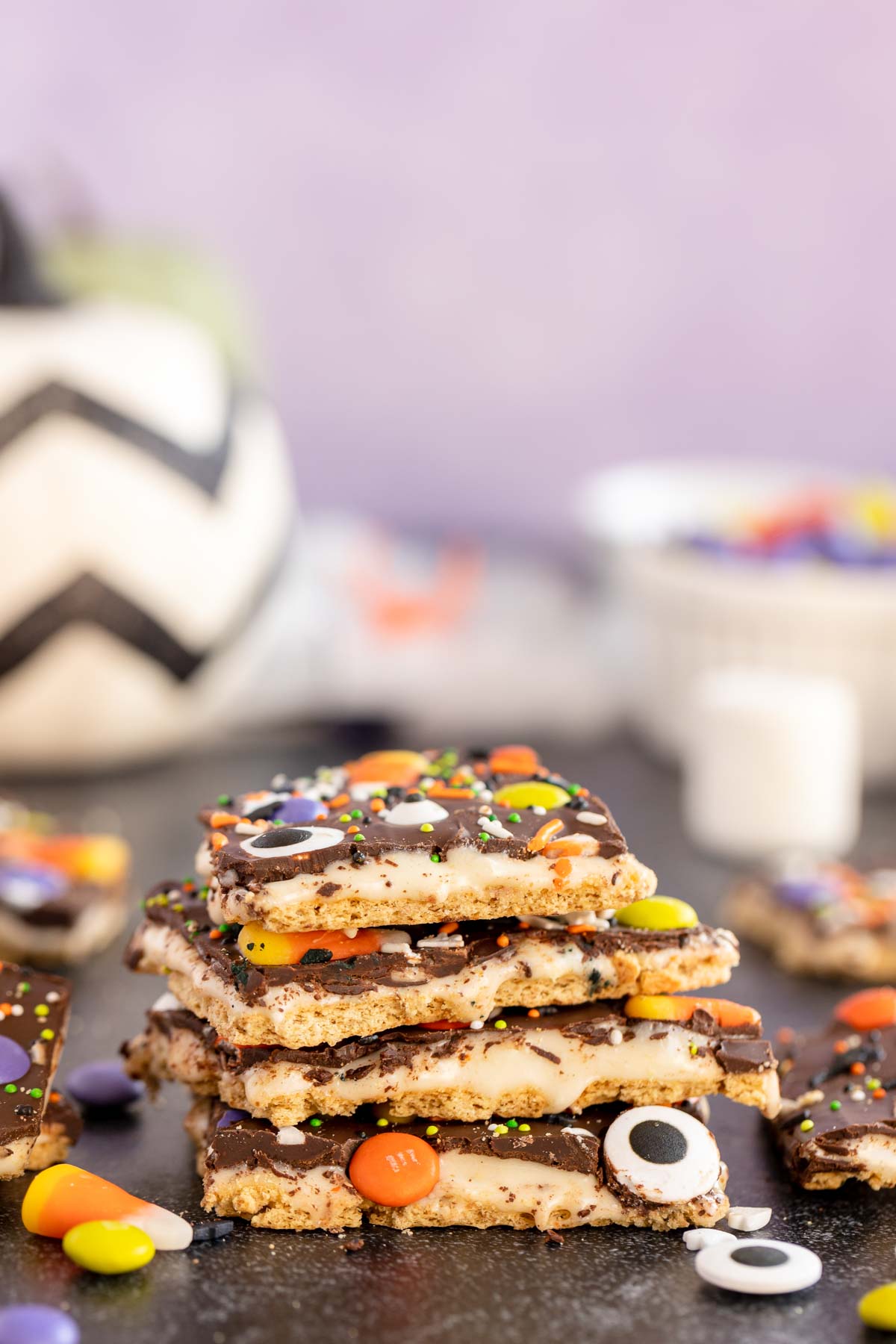 stacked pieces of Halloween bark