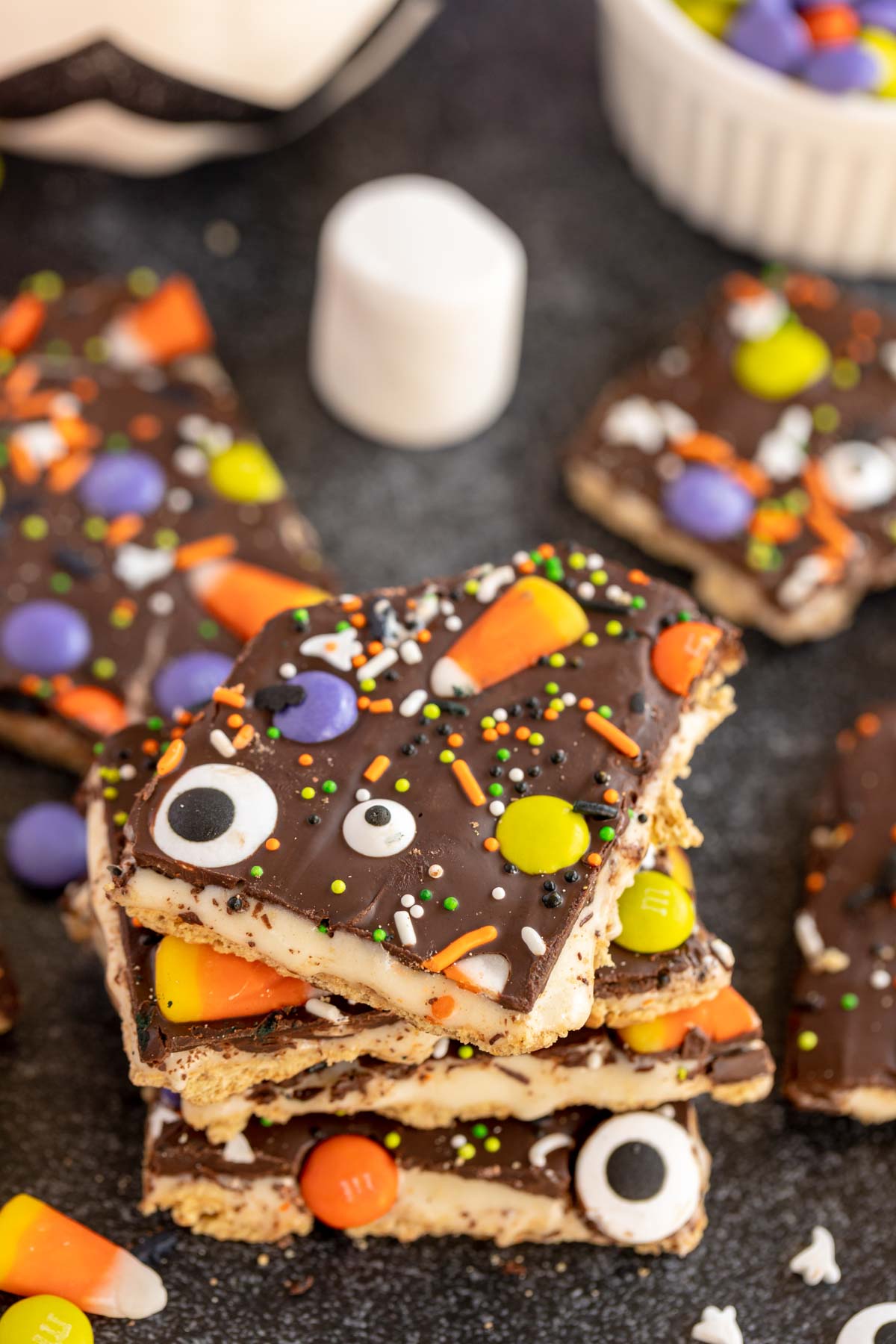 a stack of pieces of Halloween bark