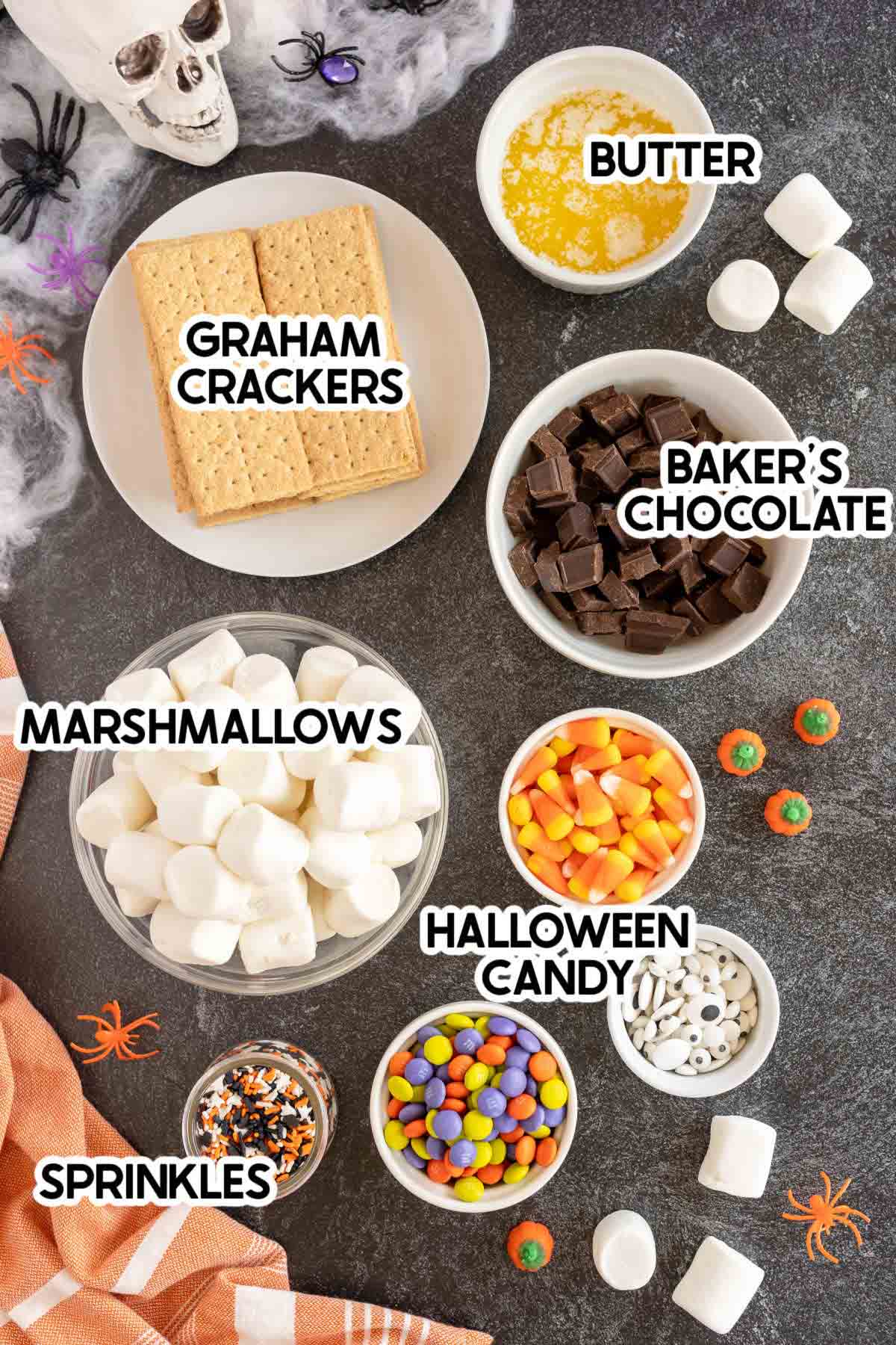 ingredients to make Hallowen bark with labels