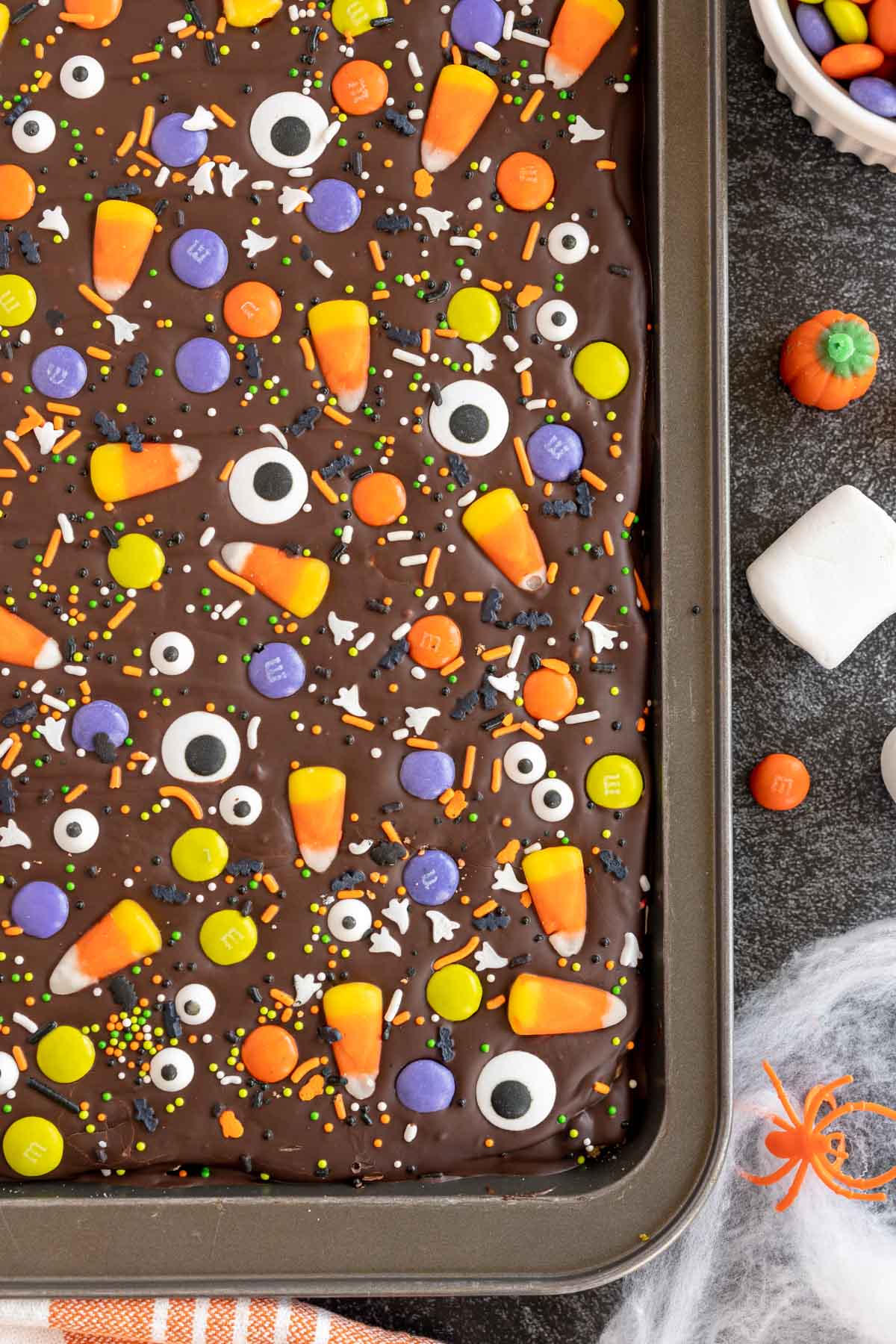 Halloween bark in a baking sheet