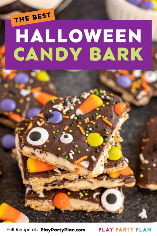 Halloween candy bark with a title