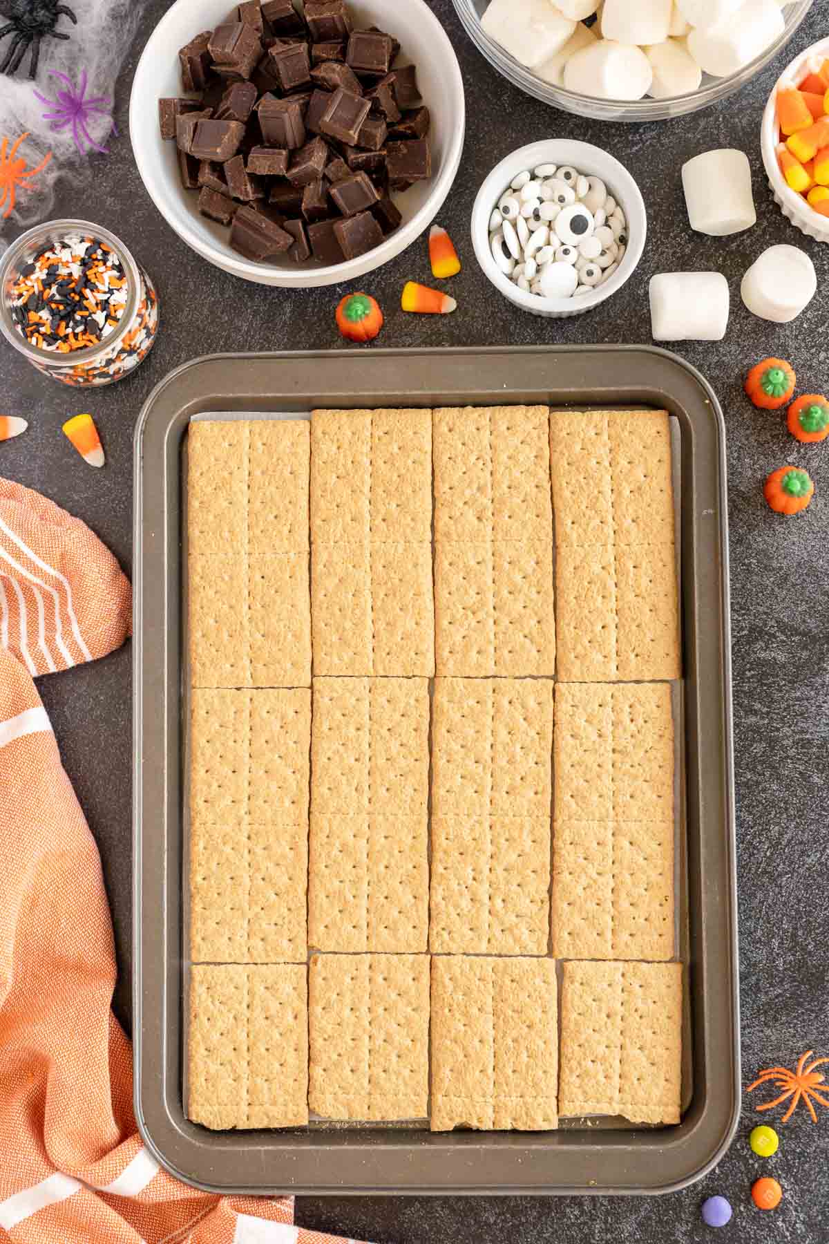 graham crackers on a baking sheet