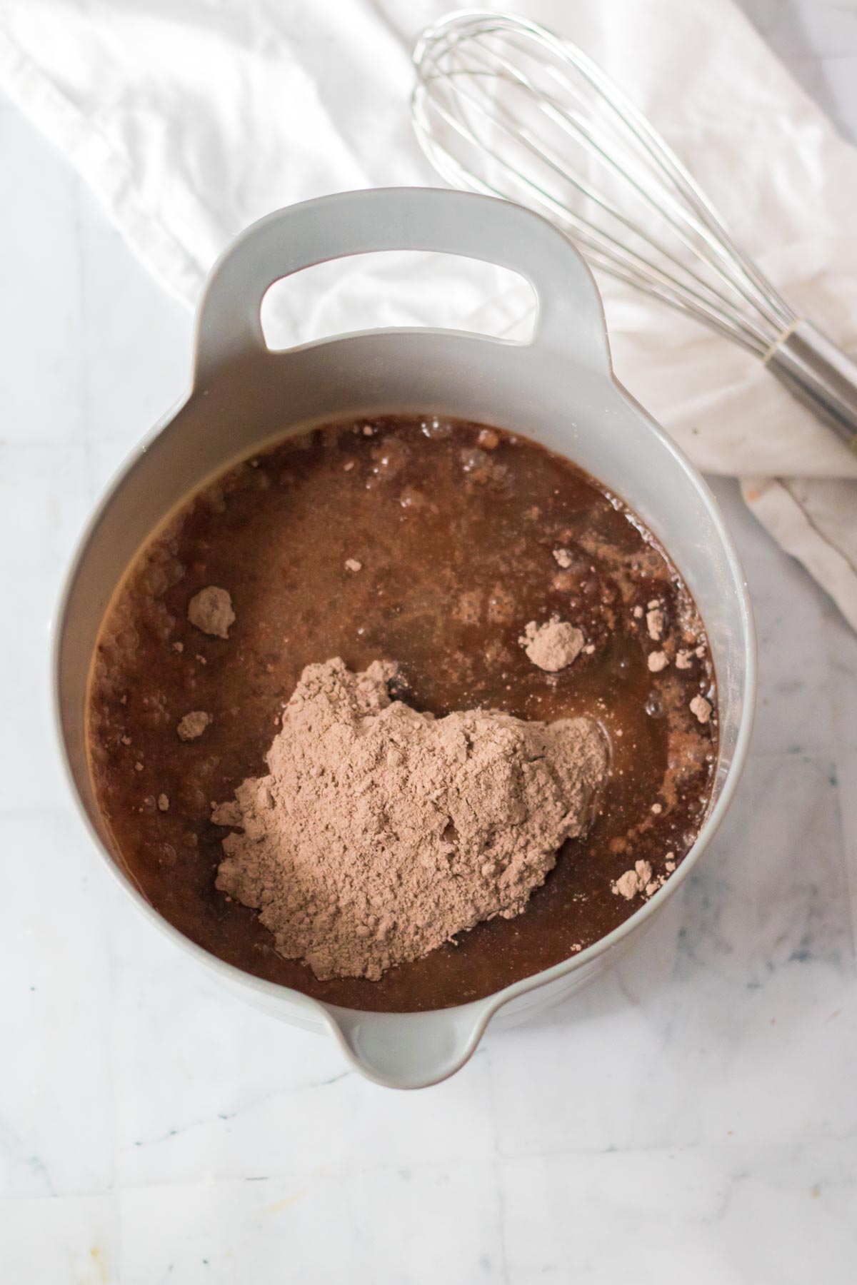 mixing bowl with cake mix in it