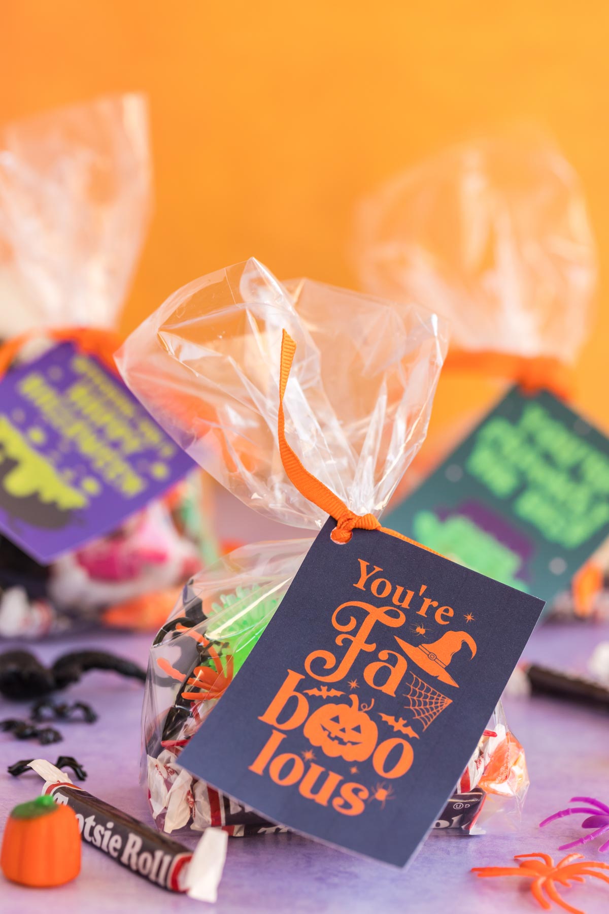 bag full of candy with a fab-boo-lous gift tag