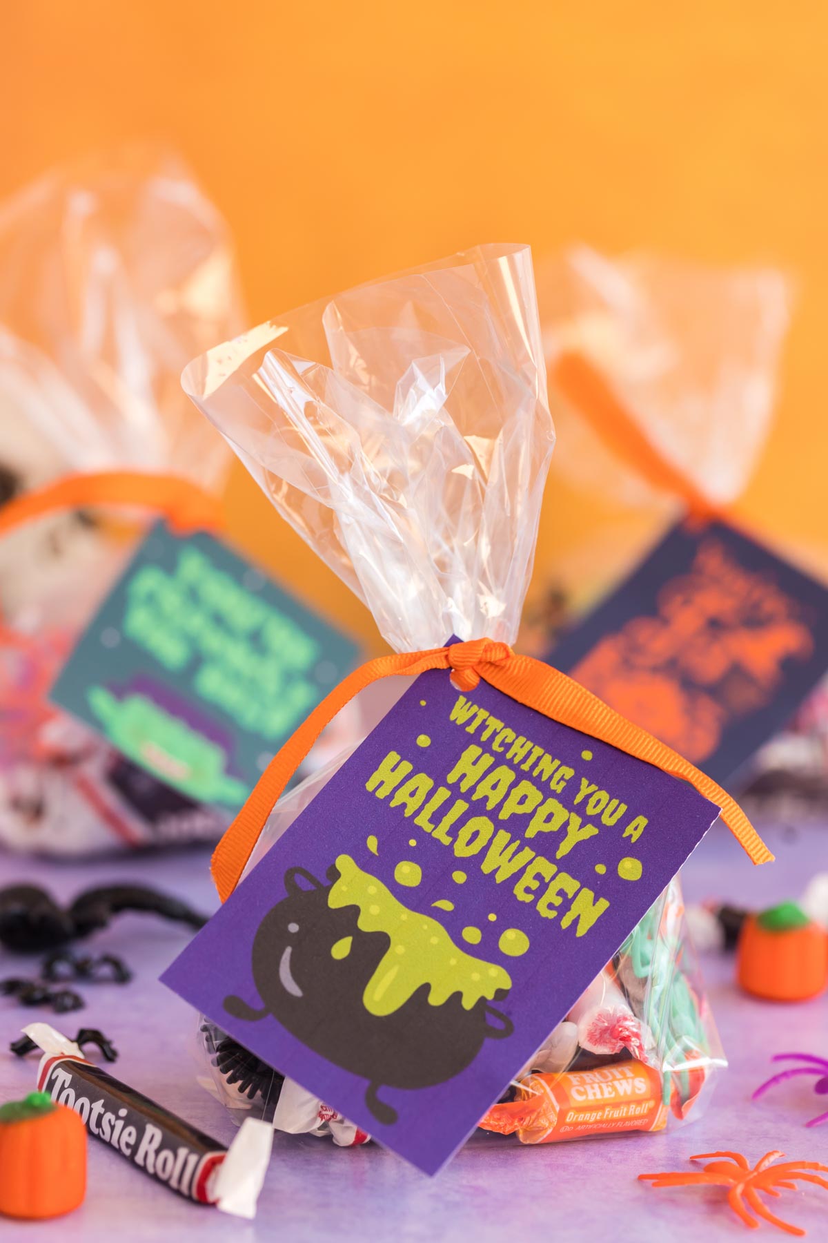 Happy Halloween gift tags with bags of candy