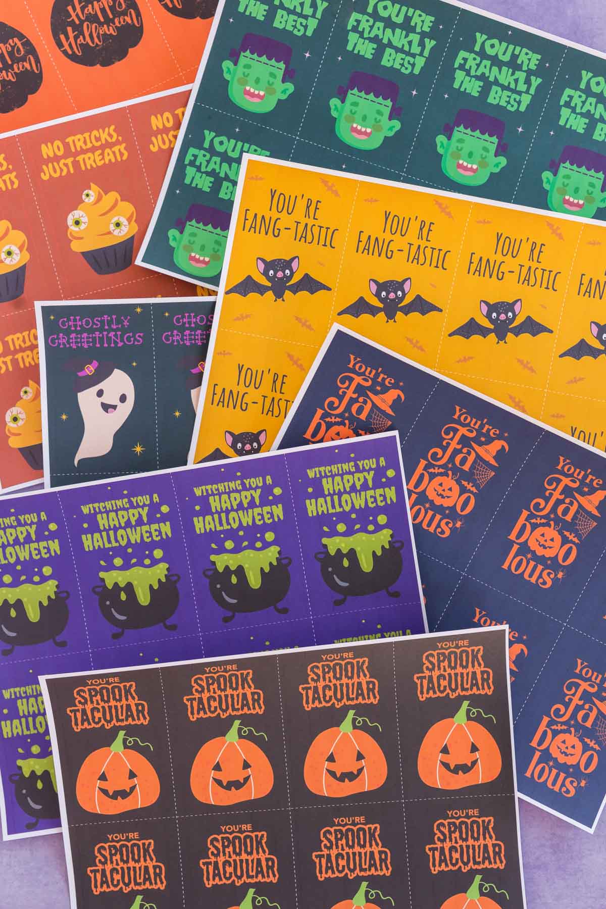 printed out Halloween gift tags in a pile