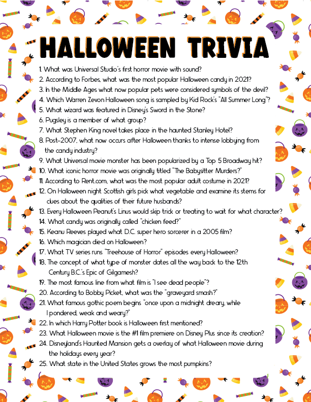 Halloween trivia questions for adults 