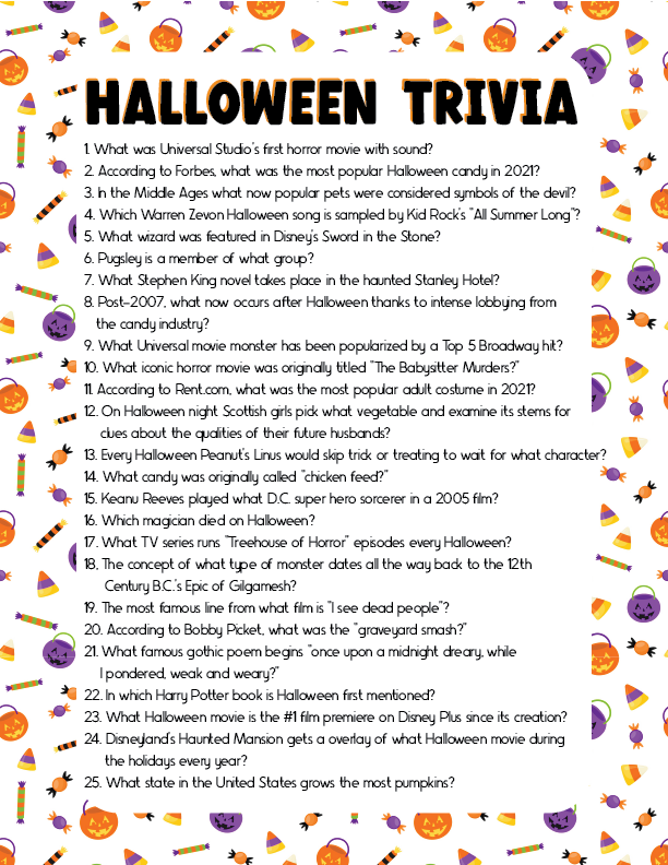 75 Fun Halloween Trivia Questions & Answers (Printable) - Play Party Plan