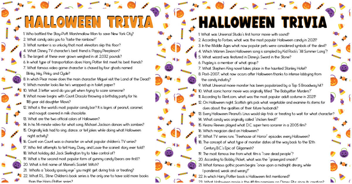 Free Printable Halloween Superstitions Trivia Quiz