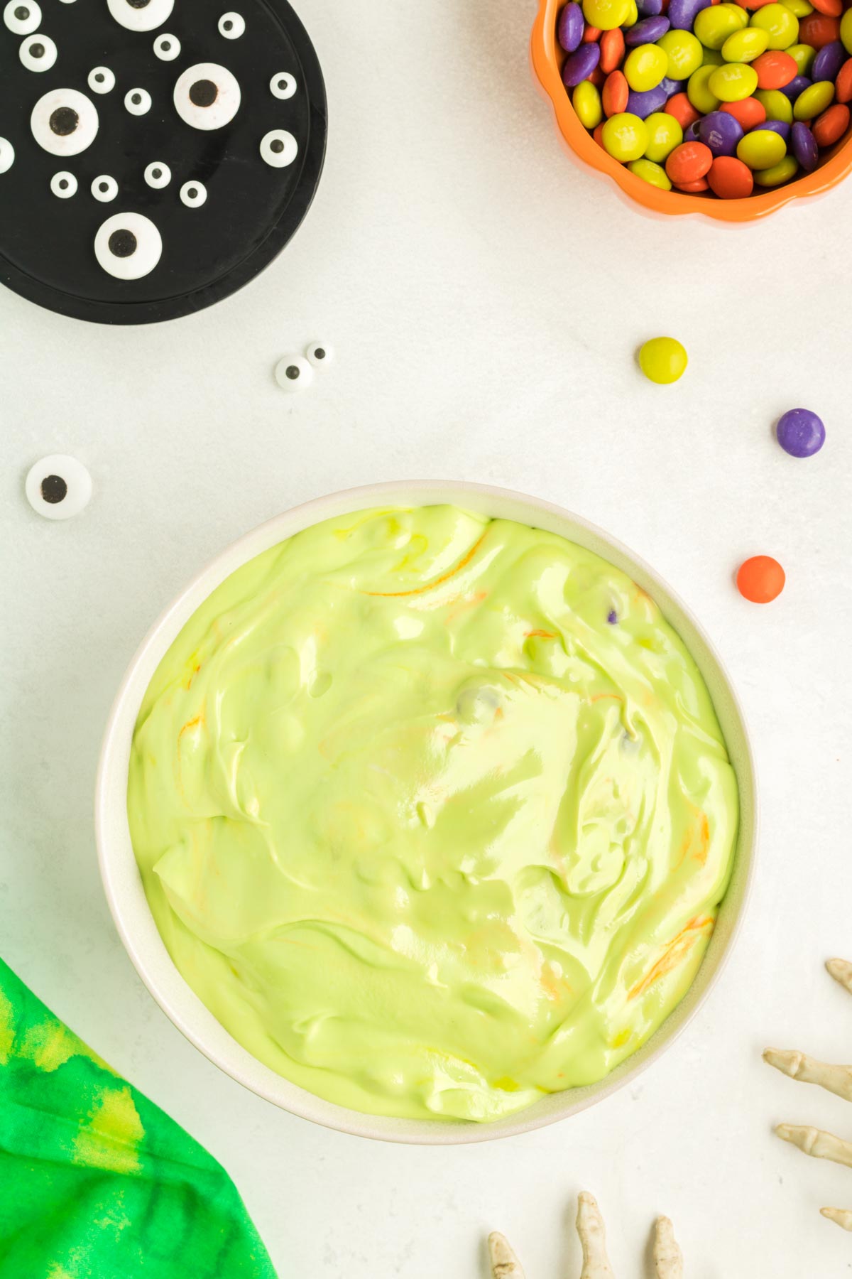 monster marshmallow dip in a white bowl