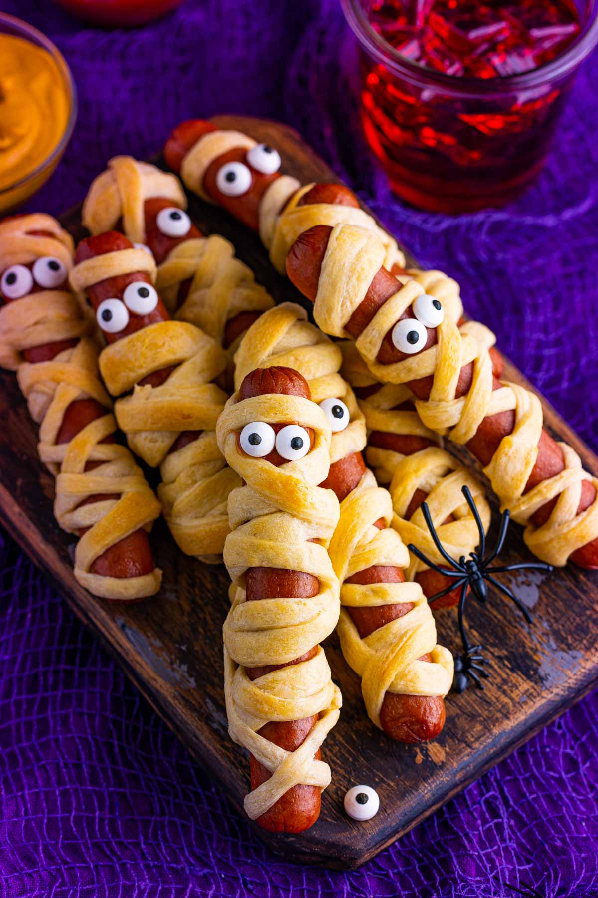 Halloween mummy dogs with dipping saucee
