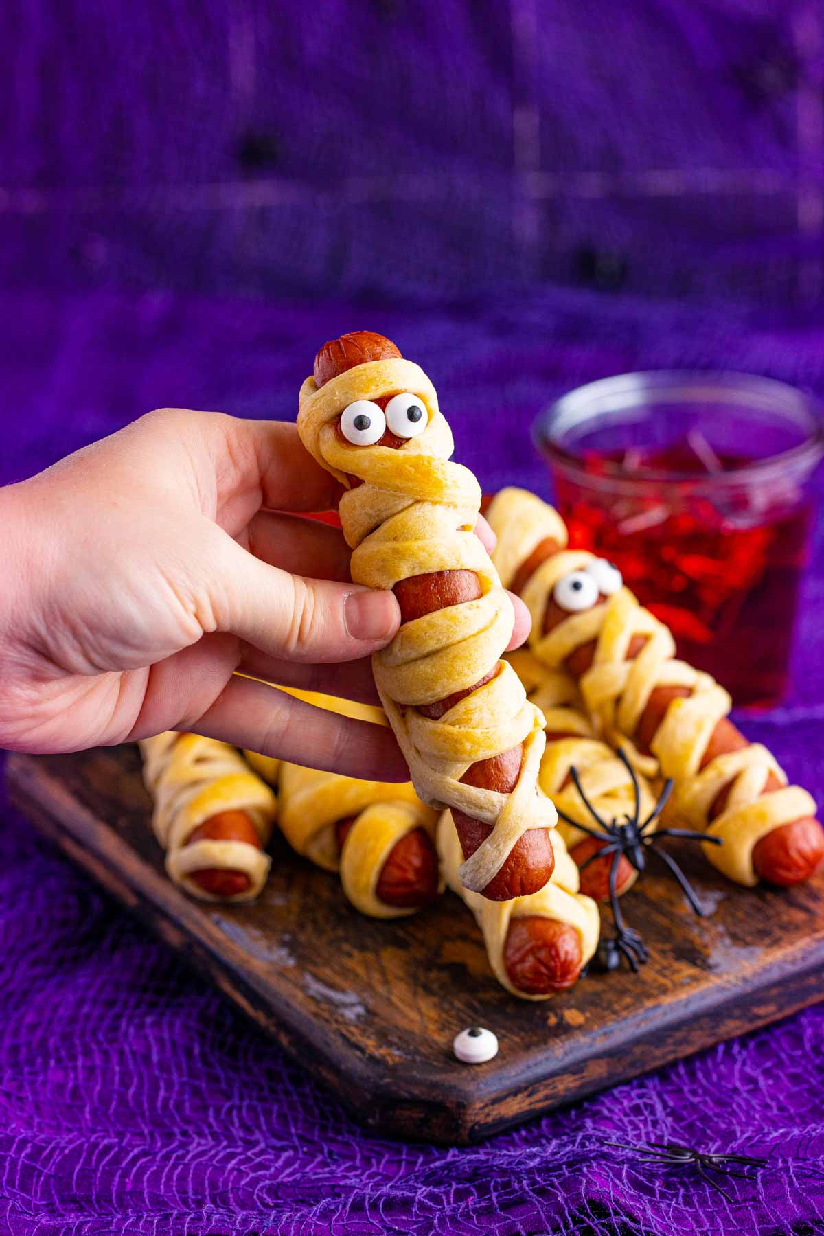 hand holding a Halloween mummy dog