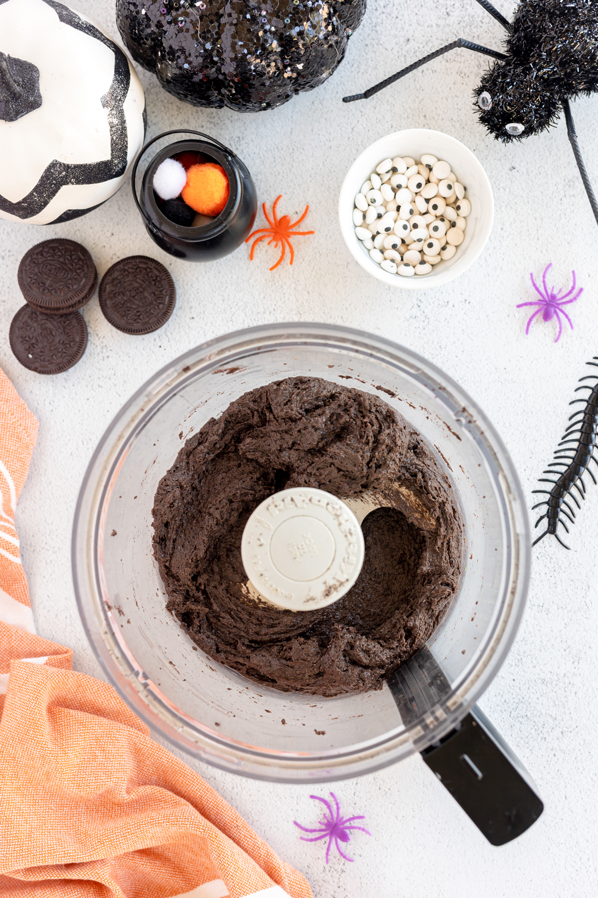 food processor with Oreo ball mixture