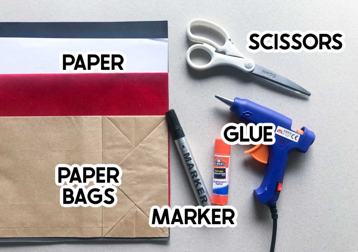 supplies to make a Halloween paper bag craft