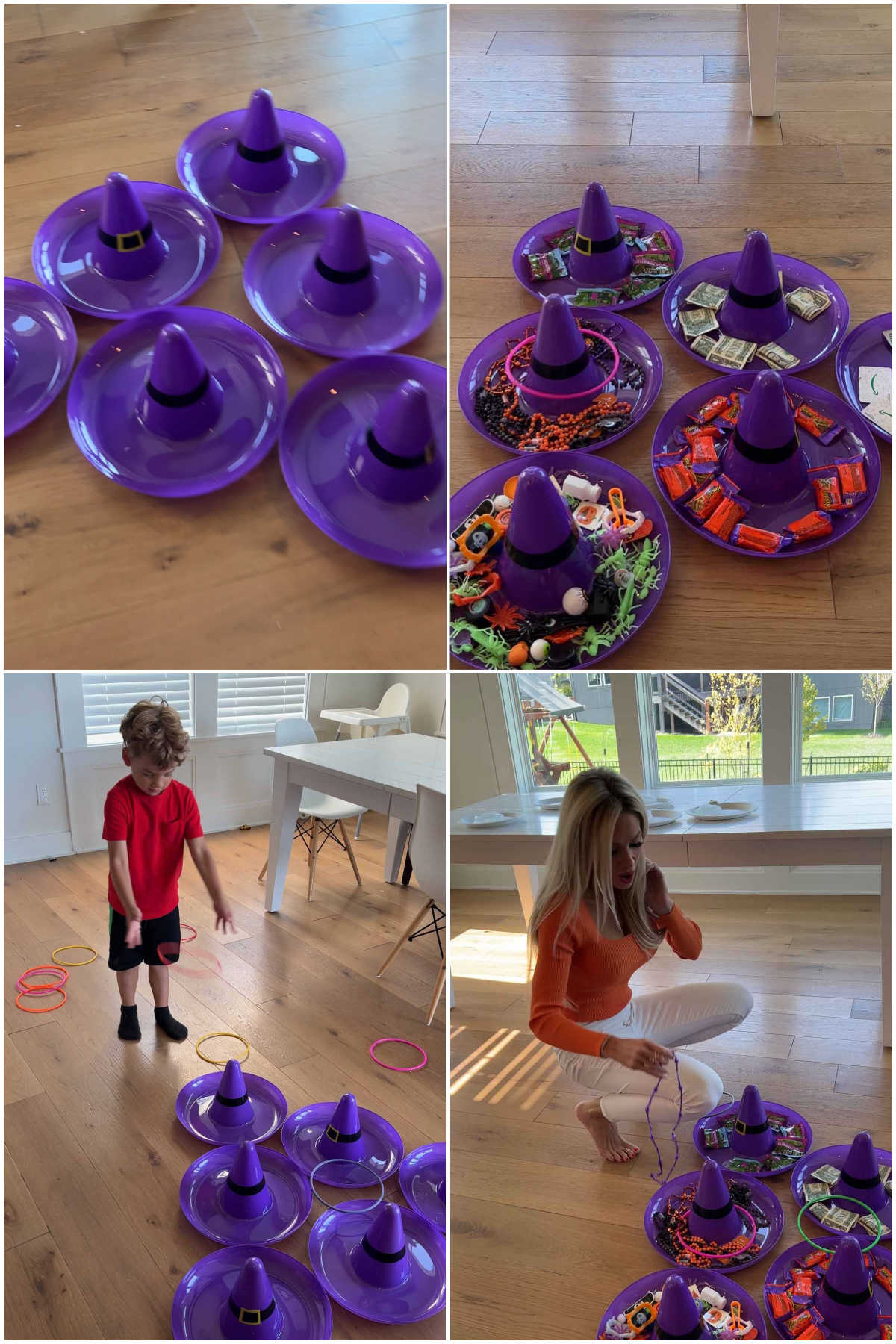 collage of images showing a witch hat ring toss game