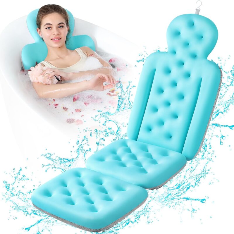 woman with a bath pillow