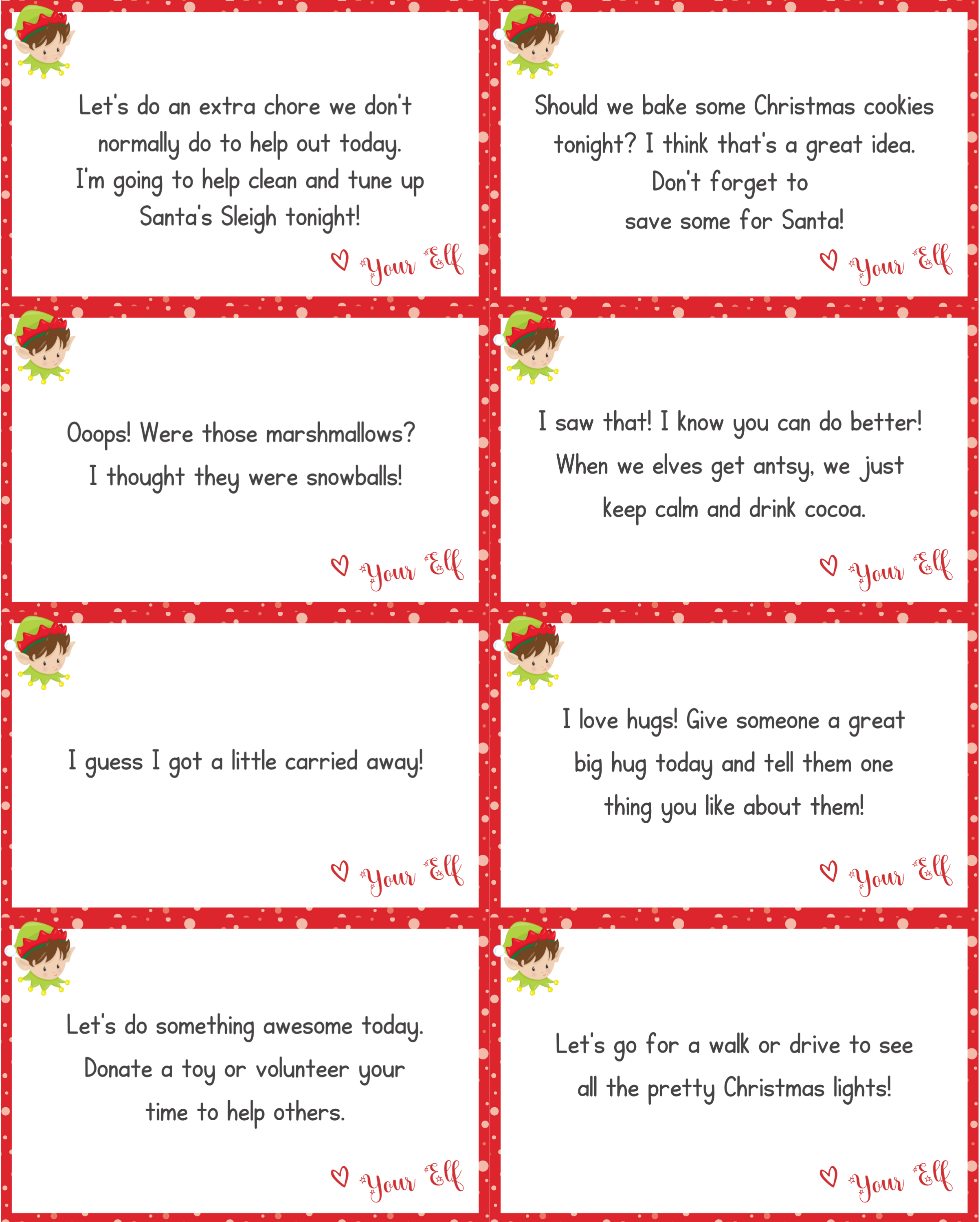 elf on the shelf printable notes 