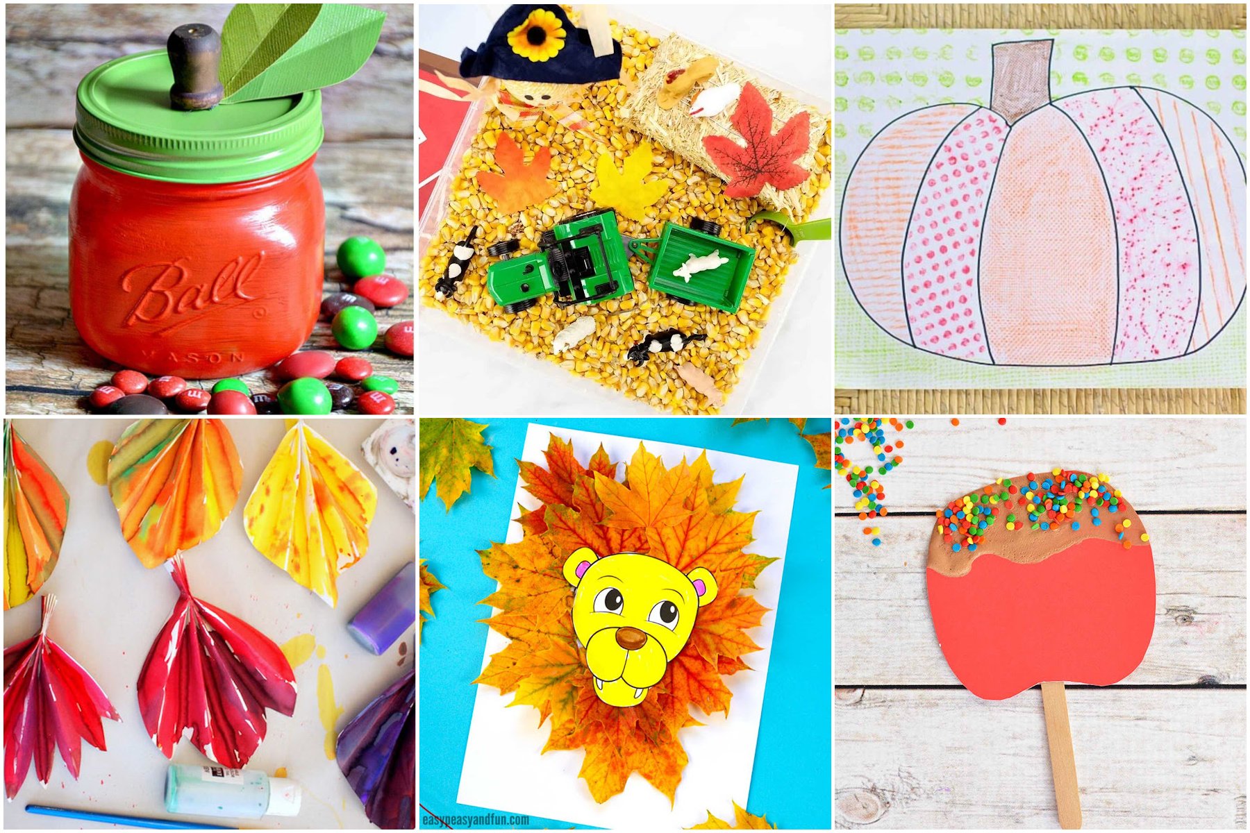 collage of pictures of fall art activities for preschoolers