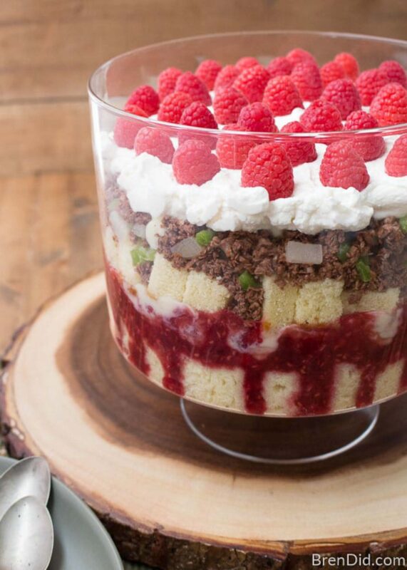 layered trifle dessert with raspberries