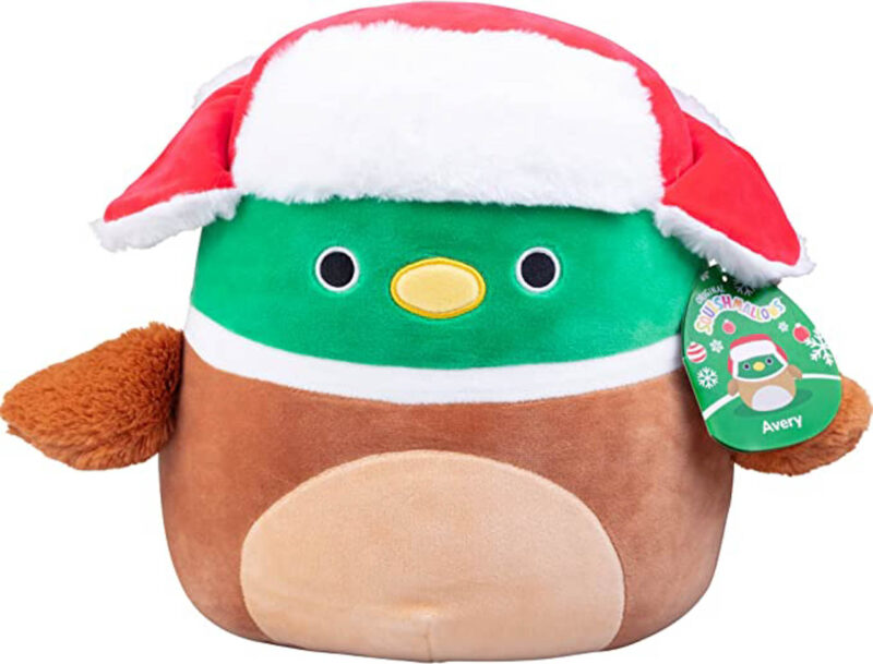 squishy duck pillow with red hat