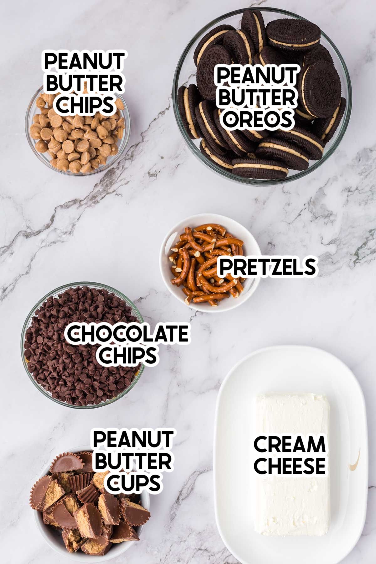 ingredients in acorn oreo balls with labels