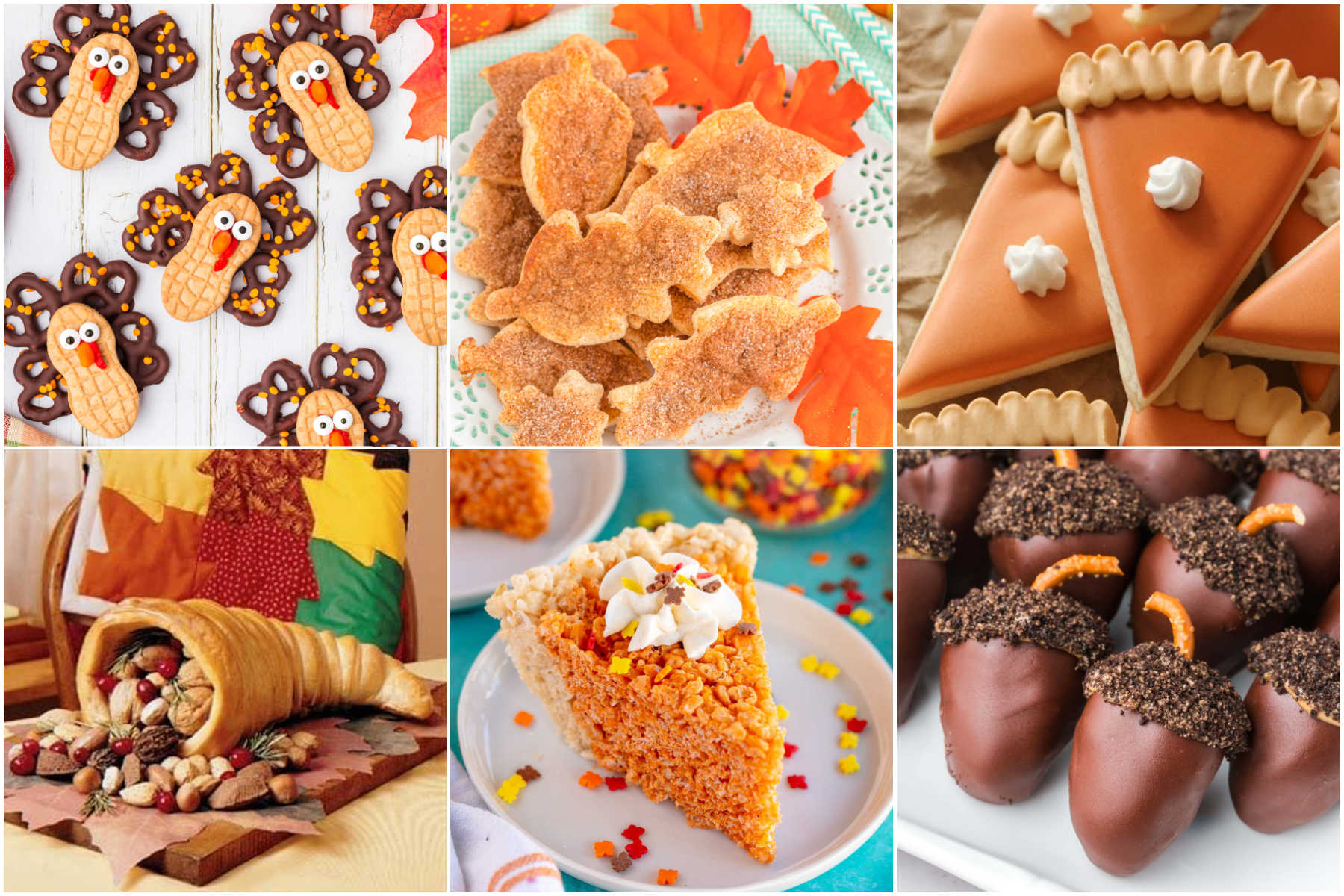 collage of images of cute Thanksgiving snacks