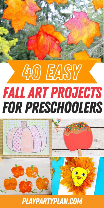 collage of pictures of fall art activities for preschoolers