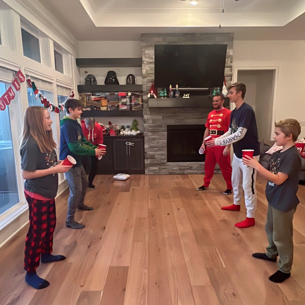 family members standing across from each other in a line