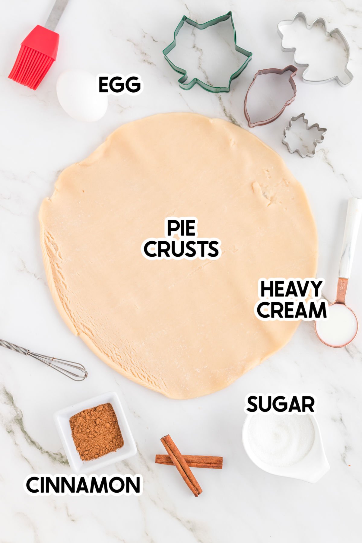 ingredients in pie crust cookies with labels