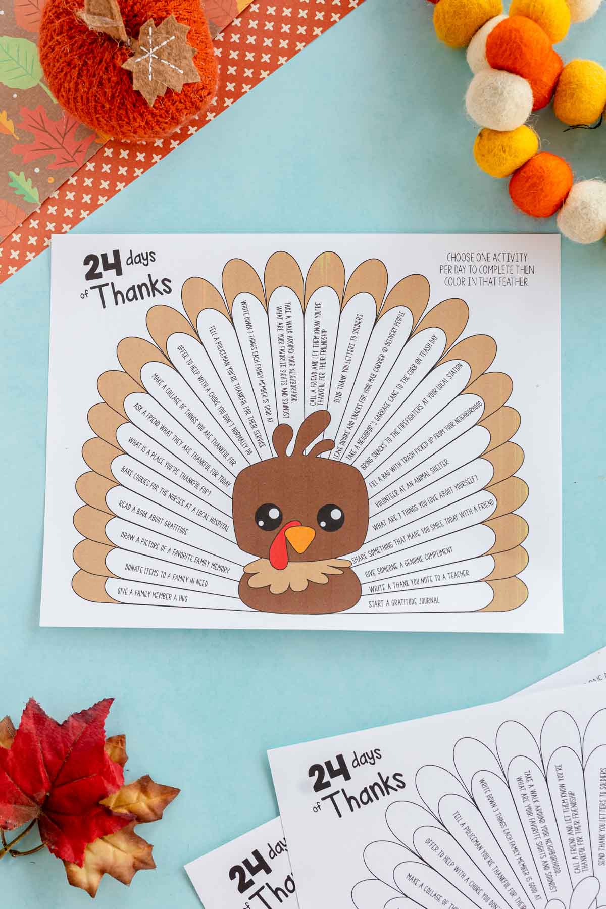 printable Thanksgiving turkey with gratitude activities