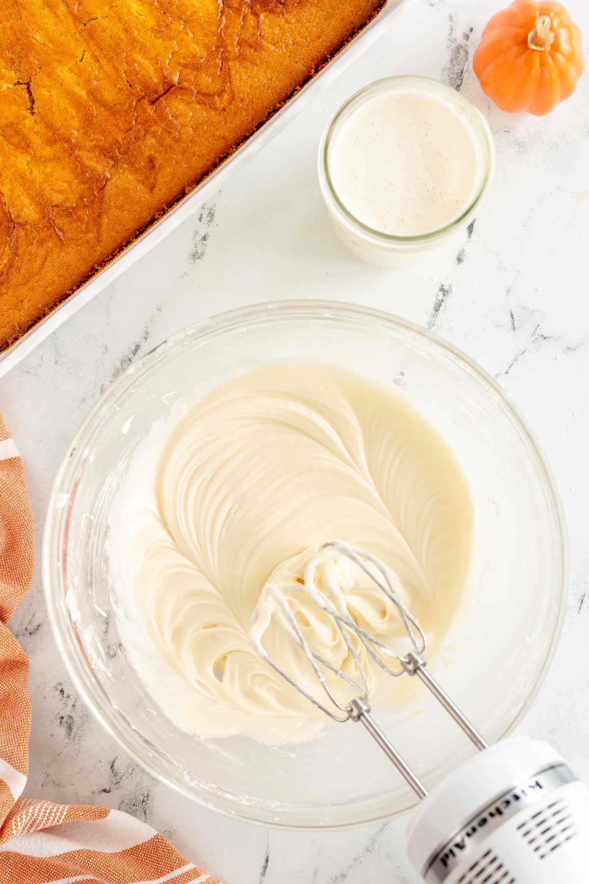 glass bowl with cream cheese mixture
