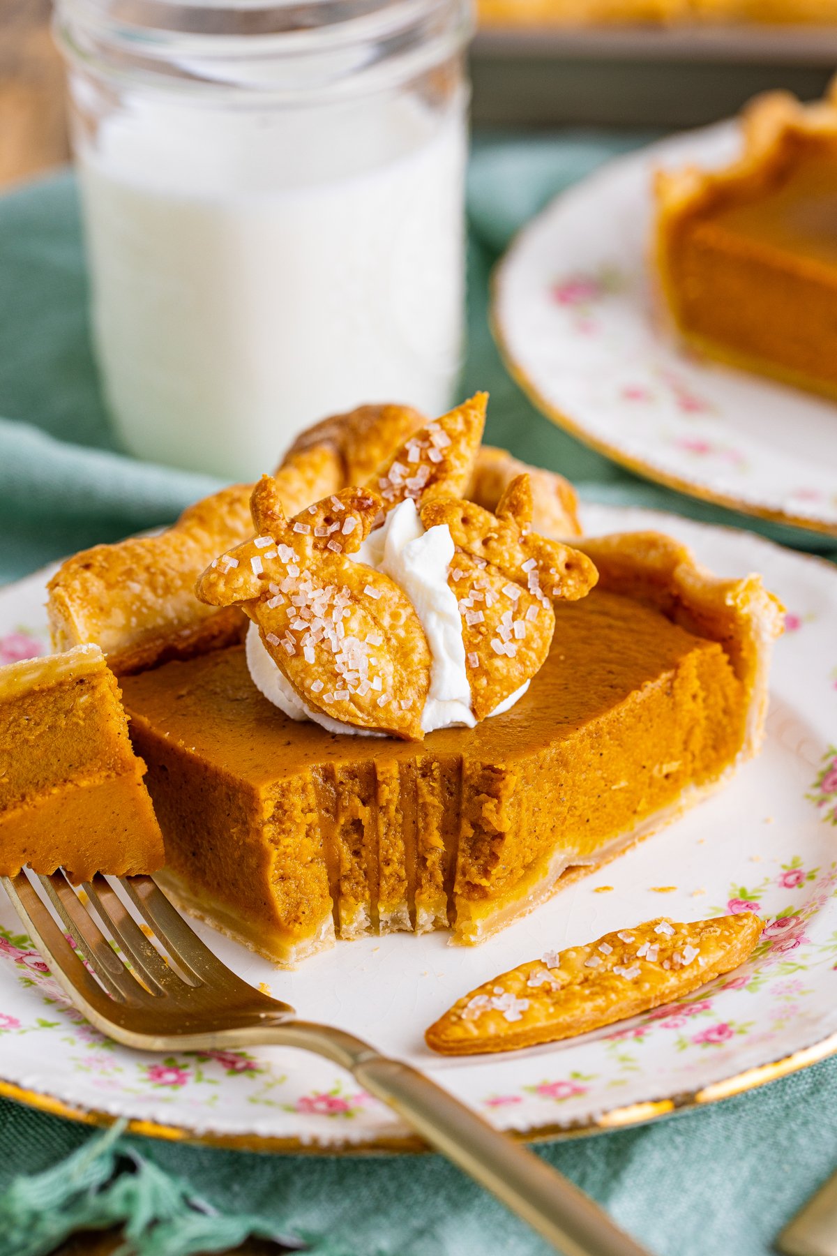 pumpkin slab pie with a bite out of it