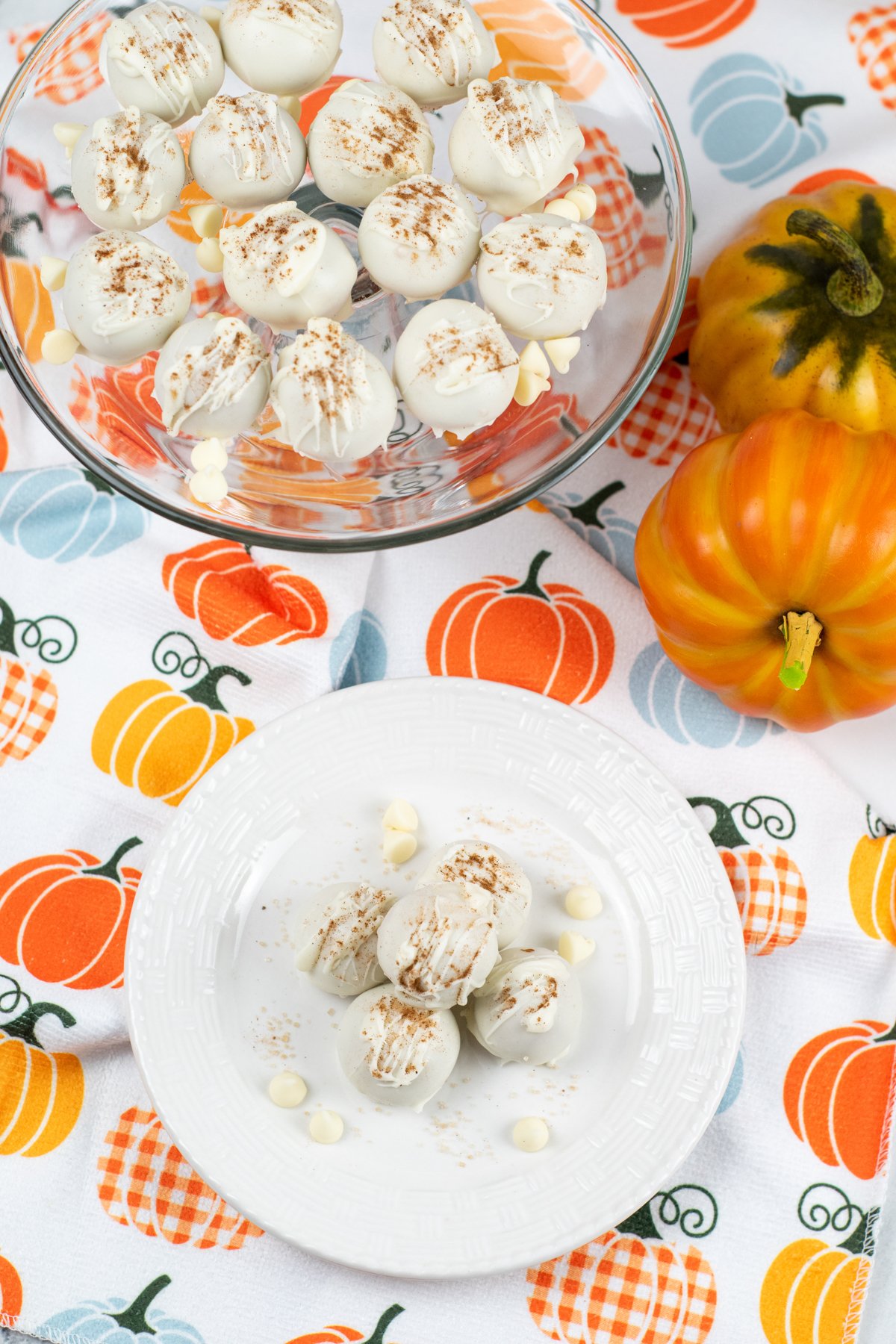 top down view of a plate of pumpkin balls