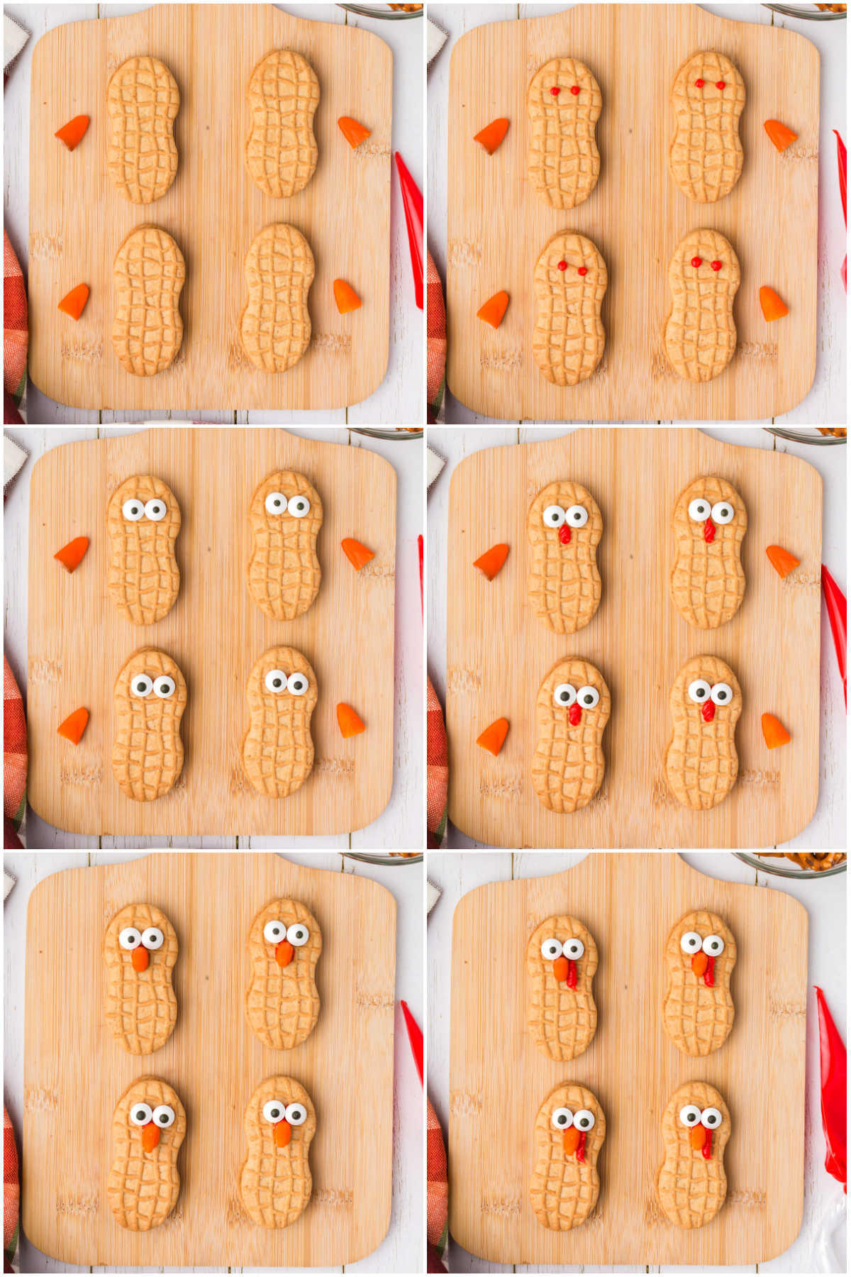 collage of images showing how to decorate turkey cookies