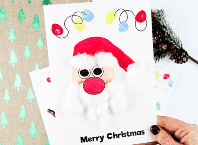 Handprint santa with cotton ball beard