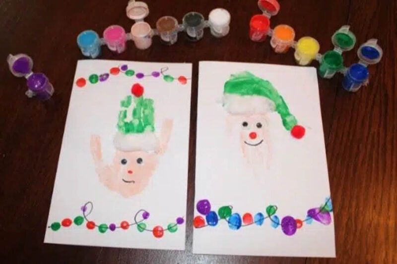 handprint elves with fingerprint light bulbs