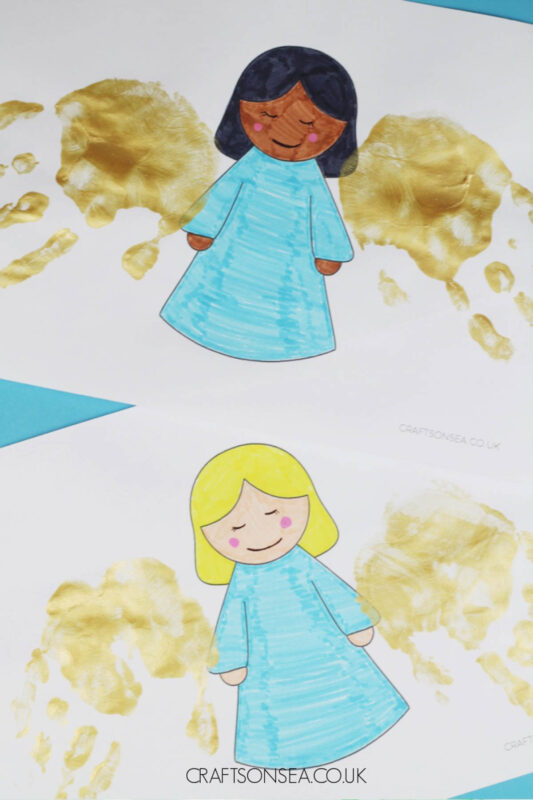 Print out angels with gold handprint wings