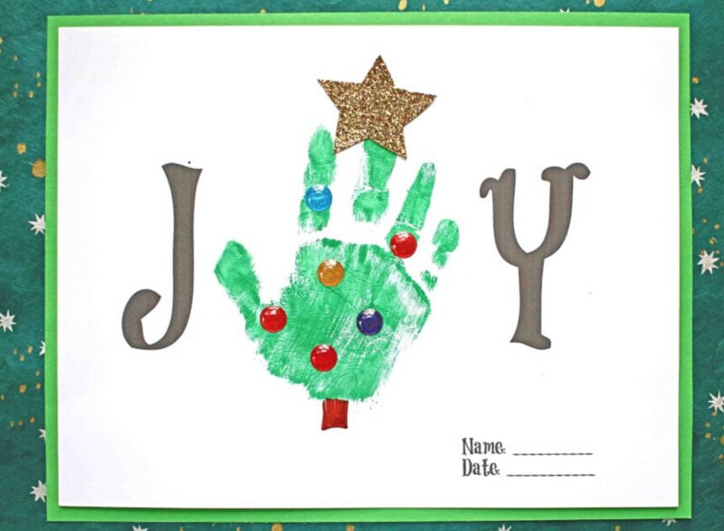 JOY poster with handprinted christmas tree