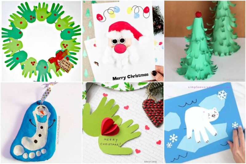 collage of christmas handprint crafts