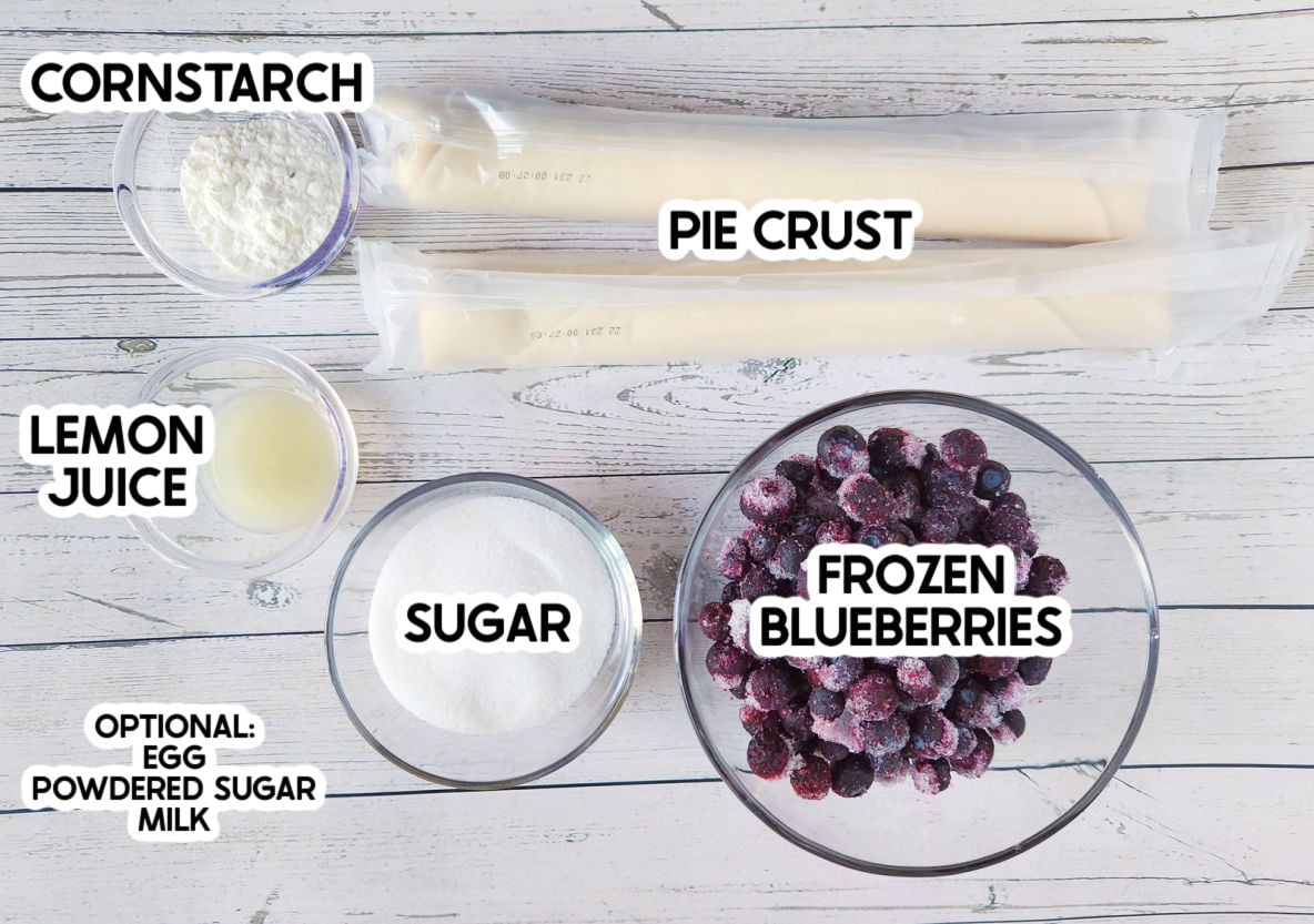 ingredients to make blueberry hand pies with labels