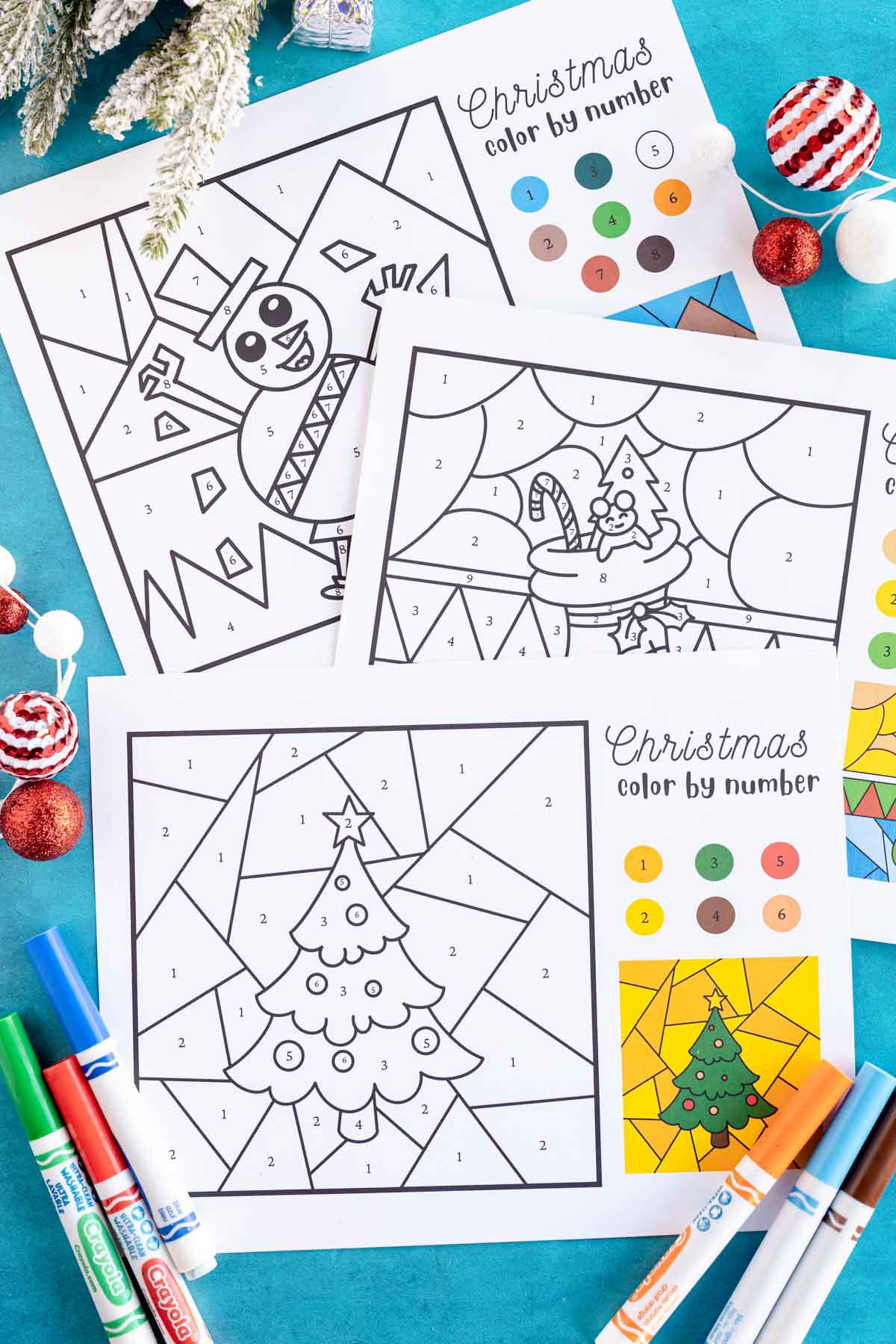 blank Christmas color by number coloring pages