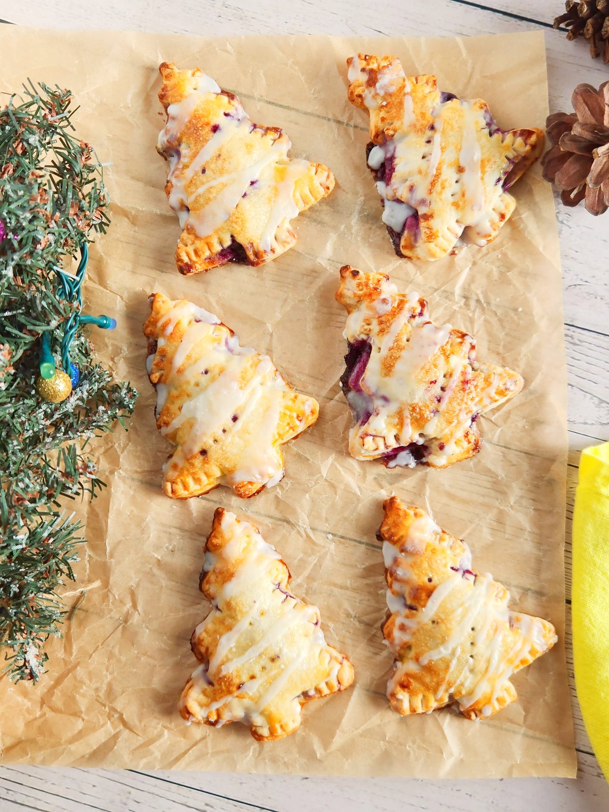 plate full of Christmas tree shaped blueberry hand pies