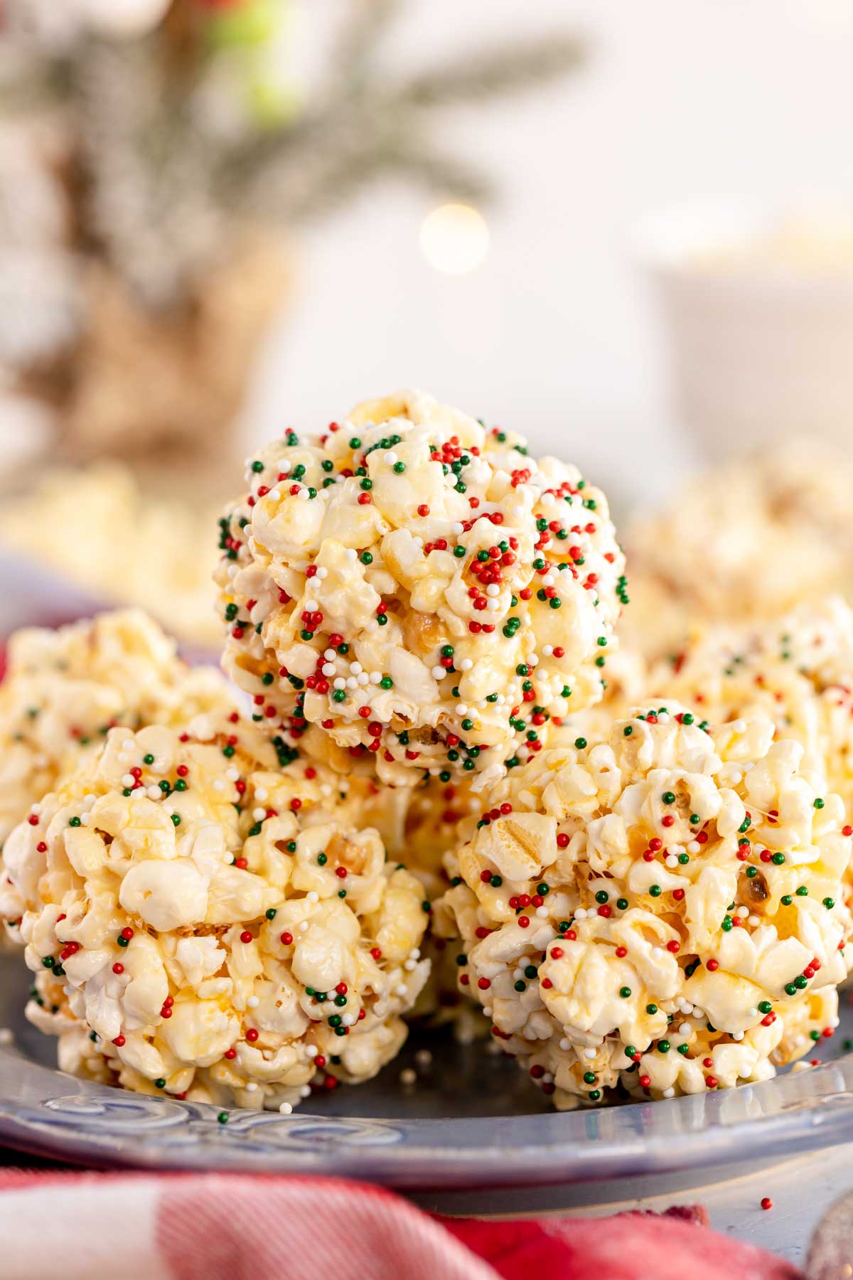 stack of Christmas popcorn balls