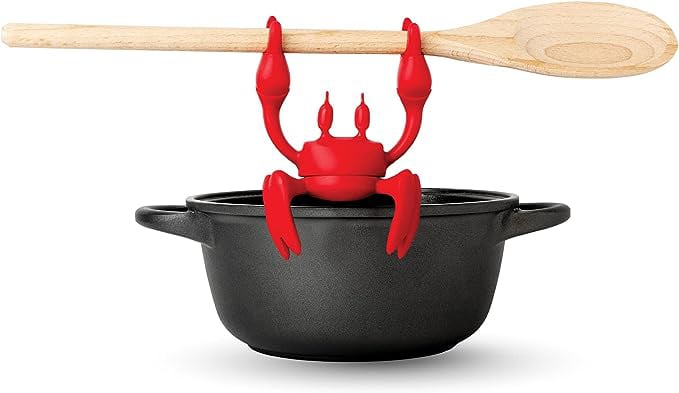 silicone red crab holding spoon in claws