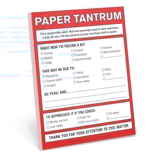 paper pad with various venting prompts on it