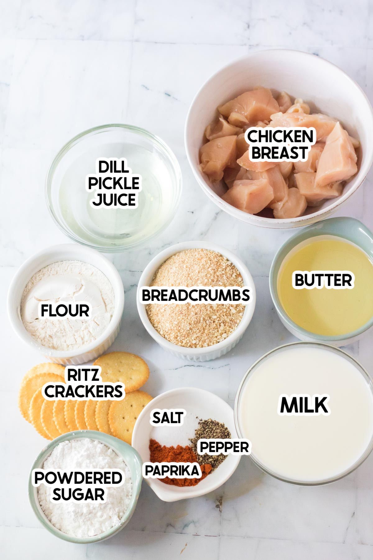 ingredients to make chick fil a chicken minis with labels