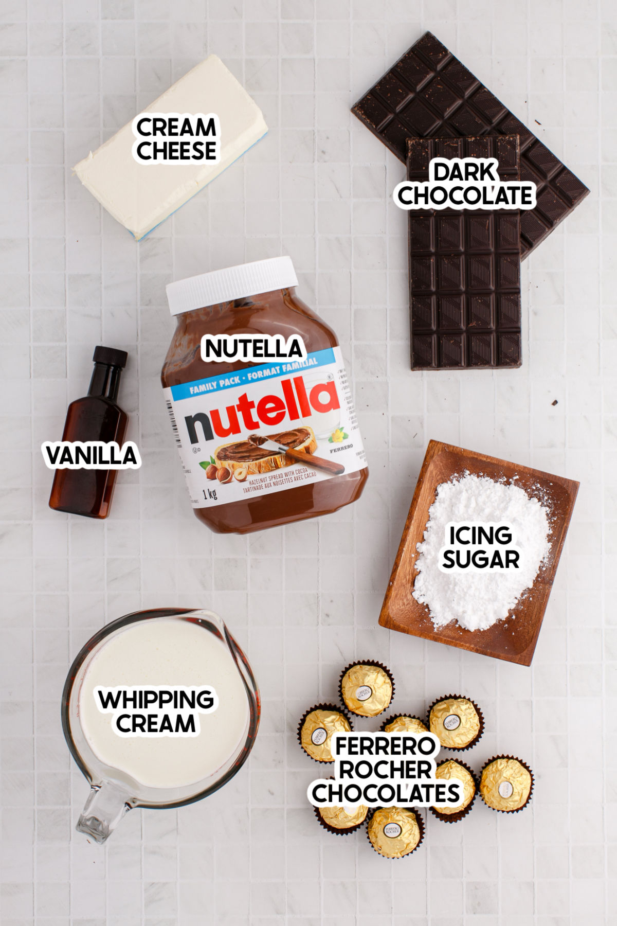 ingredients to make chocolate mousse cups with labels
