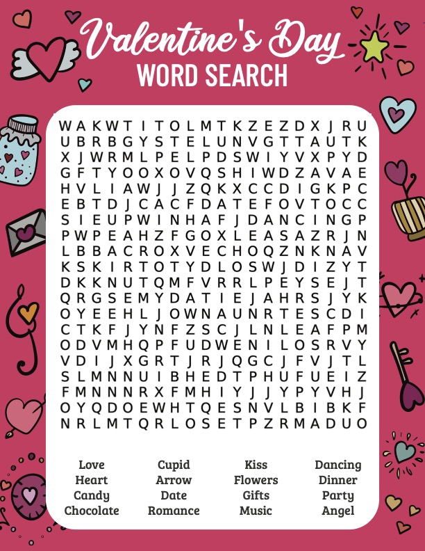 Valentine's Day word search printable